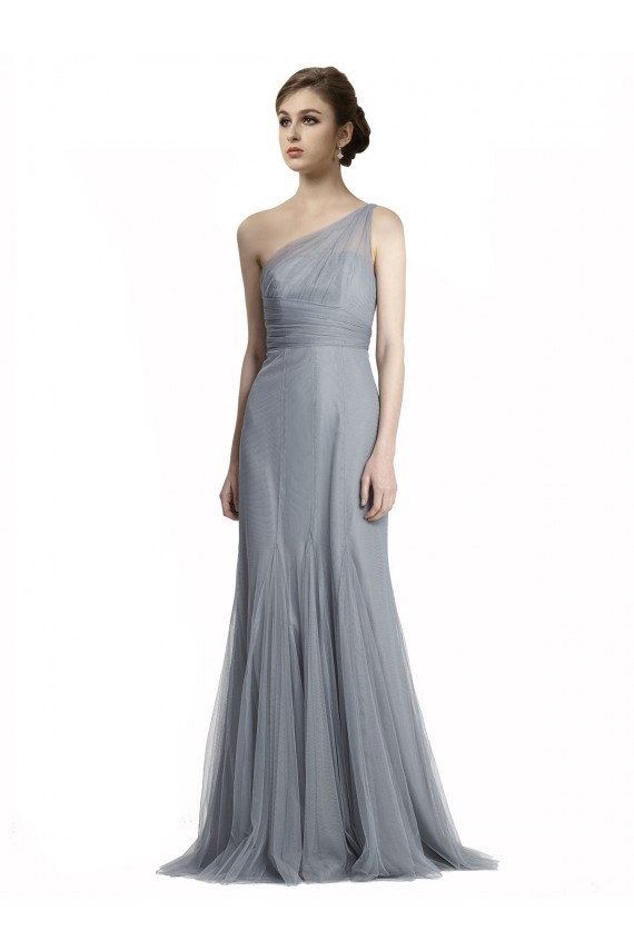 Mermaid One Shoulder Tulle Long Slate Grey Bridesmaid Dress Sydney