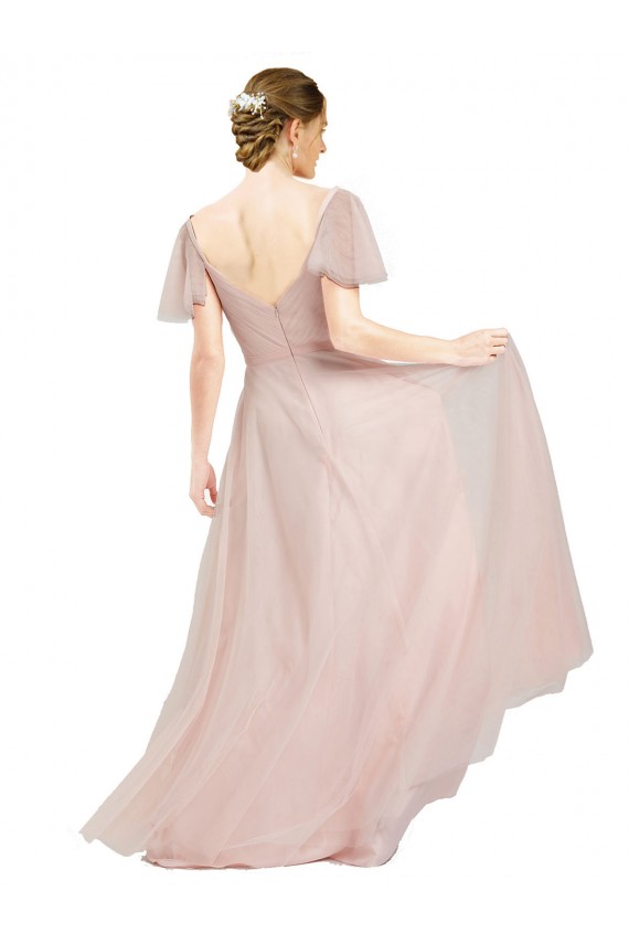 A-Line V-Neck Tulle Long Pink Formal Dress / Bridesmaid Dress Sydney