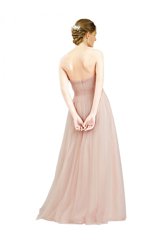 A-Line Strapless Tulle Long Pink Semi Formal Evening Dress / Bridesmaid Dress Sydney