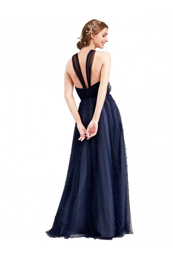 A-Line Halter Neck Tulle Long Navy Blue Bridesmaid Dress / Evening Dress Sydney