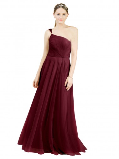 A-Line One Shoulder Tulle Long Burgundy Semi Formal Evening Dress / Bridesmaid Dress Sydney