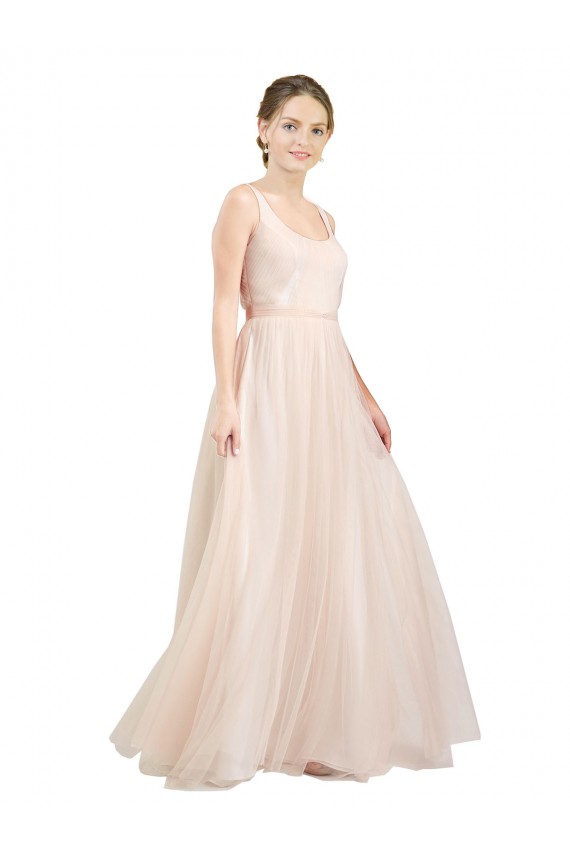 A-Line Scoop Neck Tulle Long Pink Semi Formal Evening Dress / Bridesmaid Dress Sydney