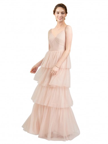 A-Line V-Neck Tulle Long Pink Semi Formal Evening Dress / Bridesmaid Dress Sydney