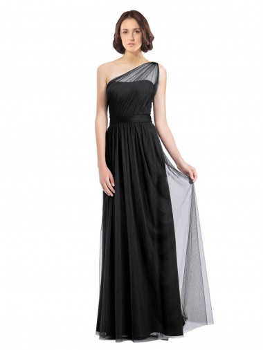 A-Line One Shoulder Tulle Long Black Bridesmaid Dress Sydney