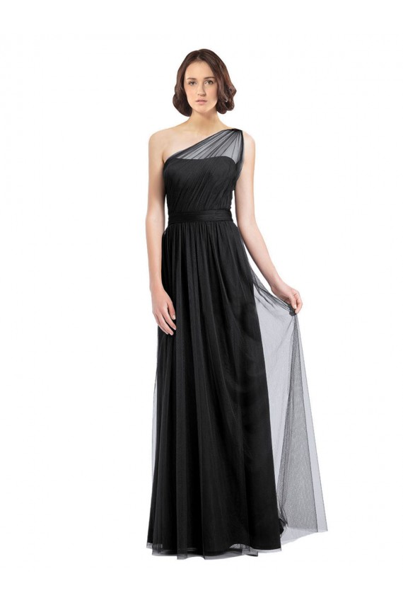 A-Line One Shoulder Tulle Long Black Bridesmaid Dress Sydney