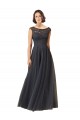 A-Line Bateau Neck Tulle & Lace Long Slate Grey Bridesmaid Dress Sydney