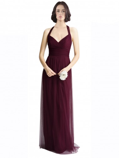 A-Line V-Neck Tulle Long Red Bridesmaid Dress / Evening Dress Sydney