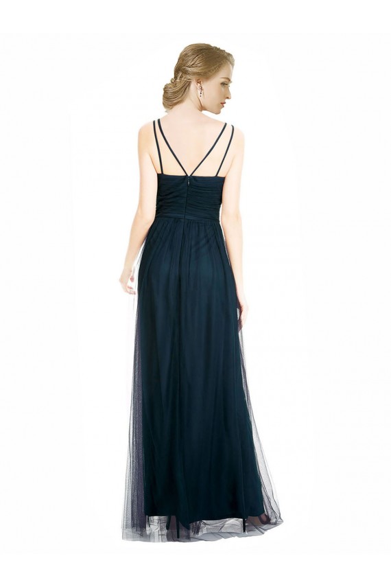 A-Line V-Neck Tulle Long Blue Bridesmaid Dress Sydney