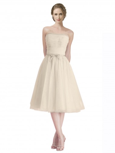A-Line Strapless Tulle Cocktail Length Bridesmaid Dress Sydney