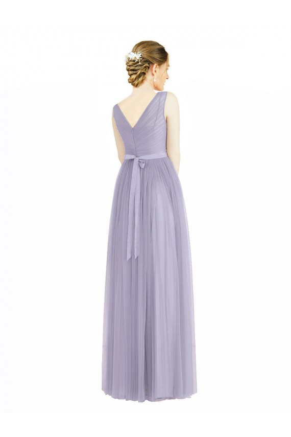 A-Line V-Neck Tulle Long Lilac Bridesmaid Dress Sydney