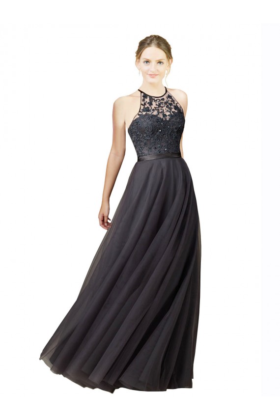 A-Line Sweetheart Tulle & Lace Long Slate Grey Bridesmaid Dress Sydney