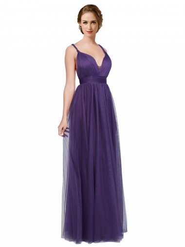 A-Line Bateau Neck Tulle Long Purple Bridesmaid Dress Sydney