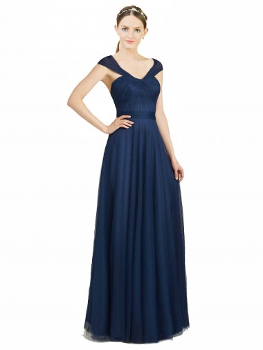 A-Line Sweetheart Tulle Long Dark Navy Bridesmaid Dress Sydney