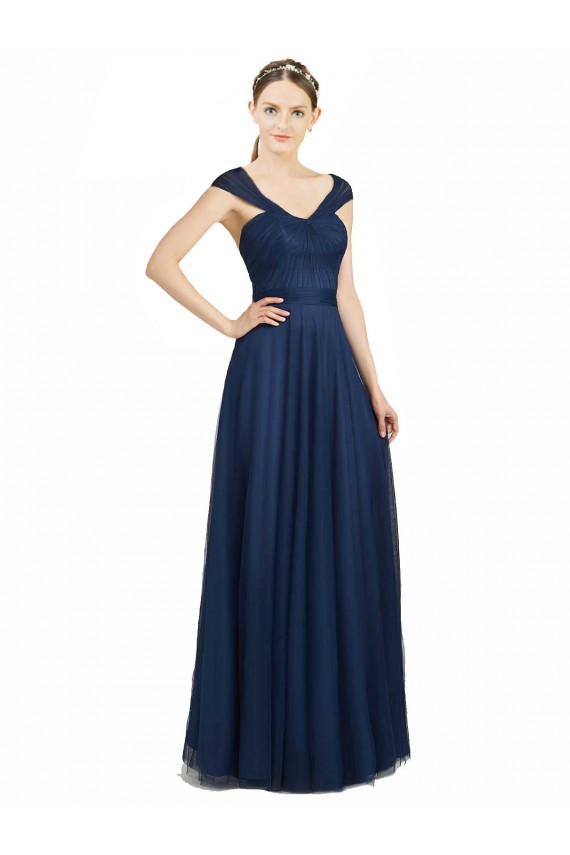A-Line Sweetheart Tulle Long Dark Navy Bridesmaid Dress Sydney