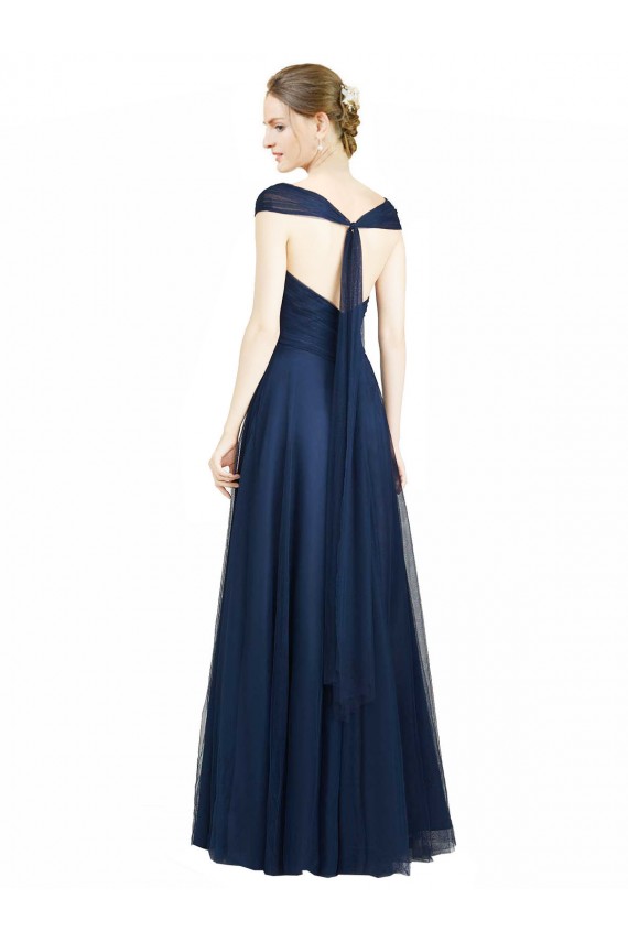 A-Line Sweetheart Tulle Long Dark Navy Bridesmaid Dress Sydney