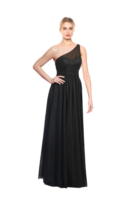 A-Line One Shoulder Tulle Long Black Bridesmaid Dress / Evening Dress Sydney