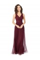 A-Line V-Neck Tulle Long Burgundy Gold Bridesmaid Dress Sydney