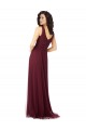 A-Line V-Neck Tulle Long Burgundy Gold Bridesmaid Dress Sydney