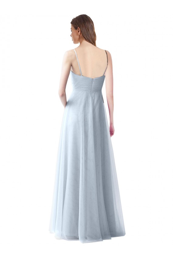 A-Line V-Neck Tulle Long Light Sky Blue Bridesmaid Dress Sydney
