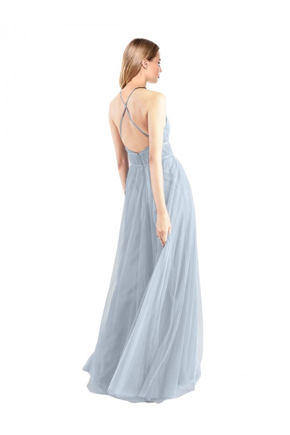 A-Line Halter Neck Tulle Long Light Sky Blue Bridesmaid Dress Sydney