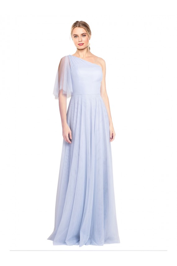 A-Line One Shoulder Tulle Long Light Sky Blue Bridesmaid Dress Sydney