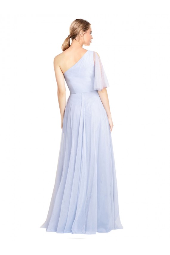 A-Line One Shoulder Tulle Long Light Sky Blue Bridesmaid Dress Sydney