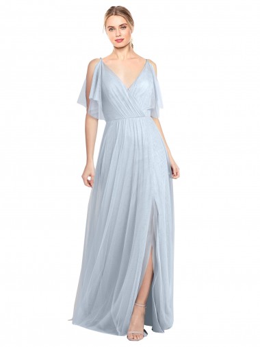 A-Line V-Neck Tulle Long Light Sky Blue Bridesmaid Dress / Evening Dress Sydney