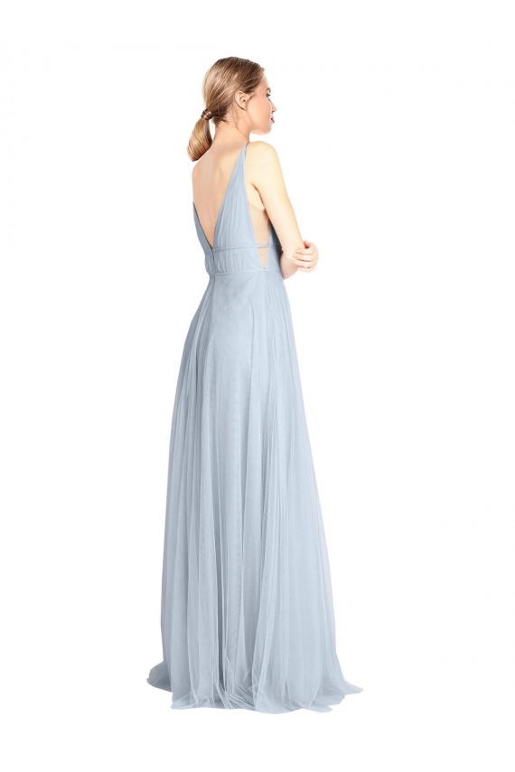 A-Line V-Neck Tulle Long Floor Length Light Sky Blue Bridesmaid Dress Sydney
