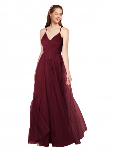 A-Line Sweetheart Tulle Long Burgundy Bridesmaid Dress Sydney