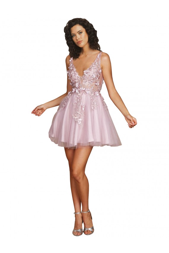 A-Line V-Neck Tulle Short Bridesmaid Dress Sydney