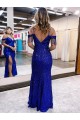 Sheath V-Neck Velvet Sequins Long Royal Blue Velvet Sequin Prom Dress / Evening Dress Sydney