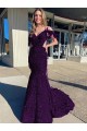 Sheath V-Neck Velvet Sequins Court Train Plum Purple Velvet Sequin Prom Dress / Evening Dress Sydney