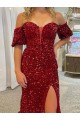 Sheath Off the Shoulder Velvet Sequins Court Train Red Velvet Sequin Prom Dress / Evening Dress Sydney