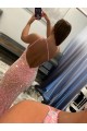 Sheath One Shoulder Velvet Sequins Sweep Train Pink Velvet Sequin Prom Dress / Evening Dress Sydney