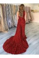 Sheath One Shoulder Velvet Sequins Court Train Burgundy Velvet Sequin Prom Dress / Evening Dress Sydney