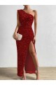 Sheath One Shoulder Velvet Sequins Long Red Velvet Sequin Prom Dress / Evening Dress Sydney