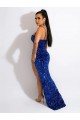 Sheath Spaghetti Straps Velvet Sequins Sweep Train Royal Blue Velvet Sequin Evening Dress Sydney