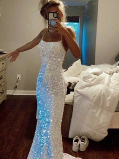 Sheath Spaghetti Straps Velvet Sequins Sweep Train Shown Color Velvet Sequin Evening Dress Sydney