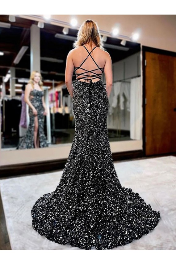 Sheath Spaghetti Straps Velvet Sequins Sweep Train Shown Color Velvet Sequin Prom Dress / Evening Dress Sydney