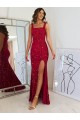 Sheath Square Neck Velvet Sequins Long Burgundy Velvet Sequin Prom Dress / Evening Dress Sydney