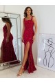 Sheath Square Neck Velvet Sequins Long Burgundy Velvet Sequin Prom Dress / Evening Dress Sydney