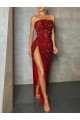 Sheath Strapless Velvet Sequins Long Burgundy Velvet Sequin Prom Dress / Evening Dress Sydney