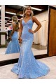 Sheath V-Neck Velvet Sequins Sweep Train Periwinkle Velvet Sequin Prom Dress / Evening Dress Sydney
