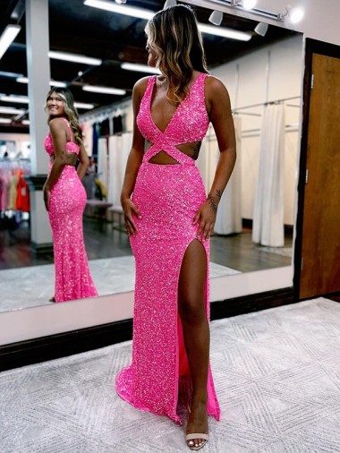 Sheath V-Neck Velvet Sequins Long Sweep Train Shown Color Velvet Sequin Evening Dress Sydney