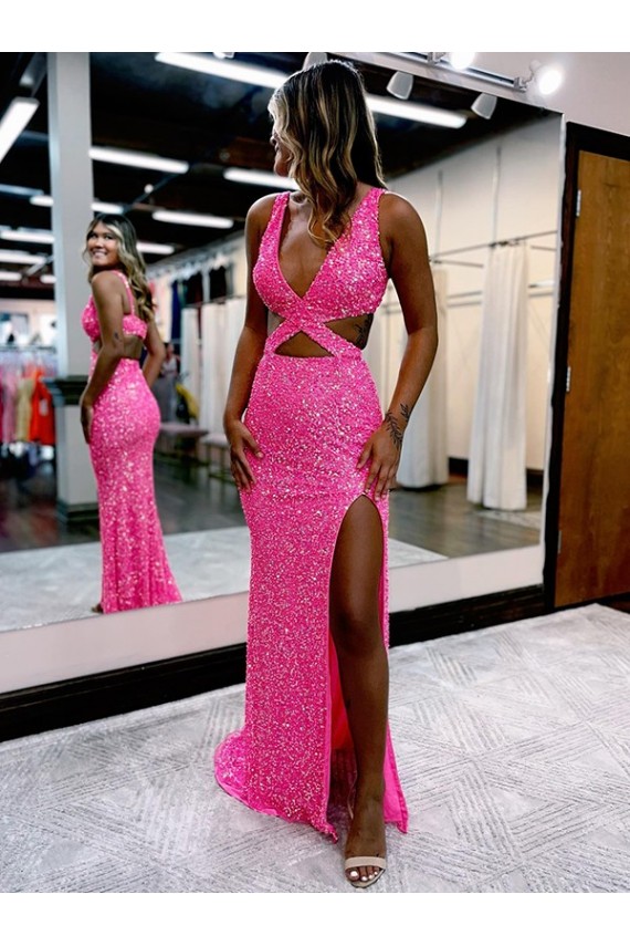 Sheath V-Neck Velvet Sequins Long Sweep Train Shown Color Velvet Sequin Evening Dress Sydney