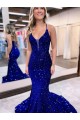 Mermaid V-Neck Velvet Sequins Court Train Royal Blue Velvet Sequin Prom Dress / Evening Dress Sydney