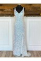Sheath V-Neck Velvet Sequins Sweep Train Velvet Sequin Prom Dress / Evening Dress Sydney