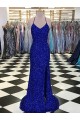 Sheath V-Neck Velvet Sequins Sweep Train Royal Blue Velvet Sequin Prom Dress / Evening Dress Sydney