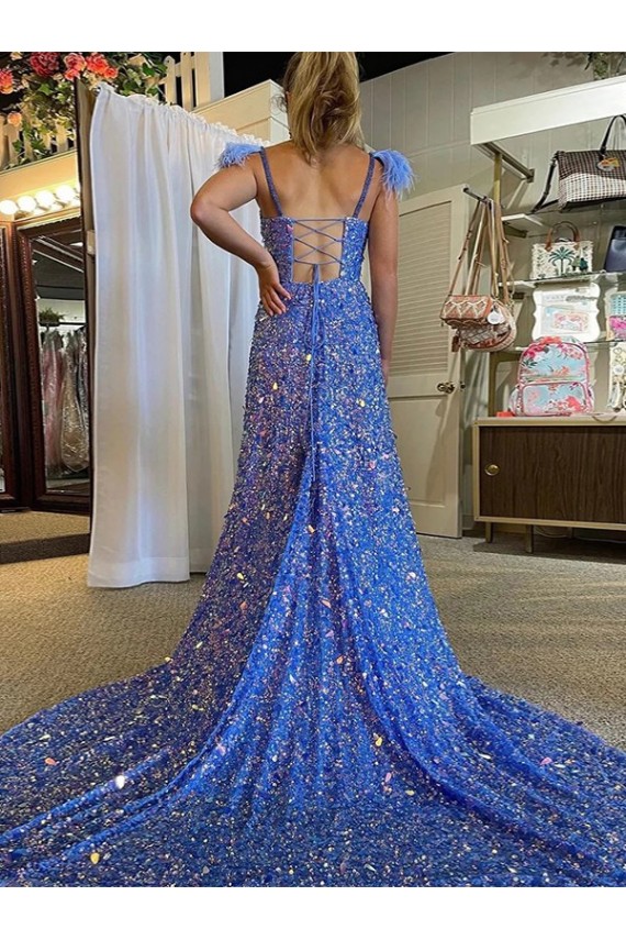 A-Line V-Neck Velvet Sequins Court Train Shown Color Velvet Sequin Prom Dress / Evening Dress Sydney