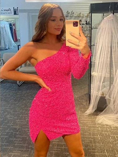 Sheath One Shoulder Velvet Sequins Short Shown Color Velvet Sequin Prom Dress / Evening Dress Sydney